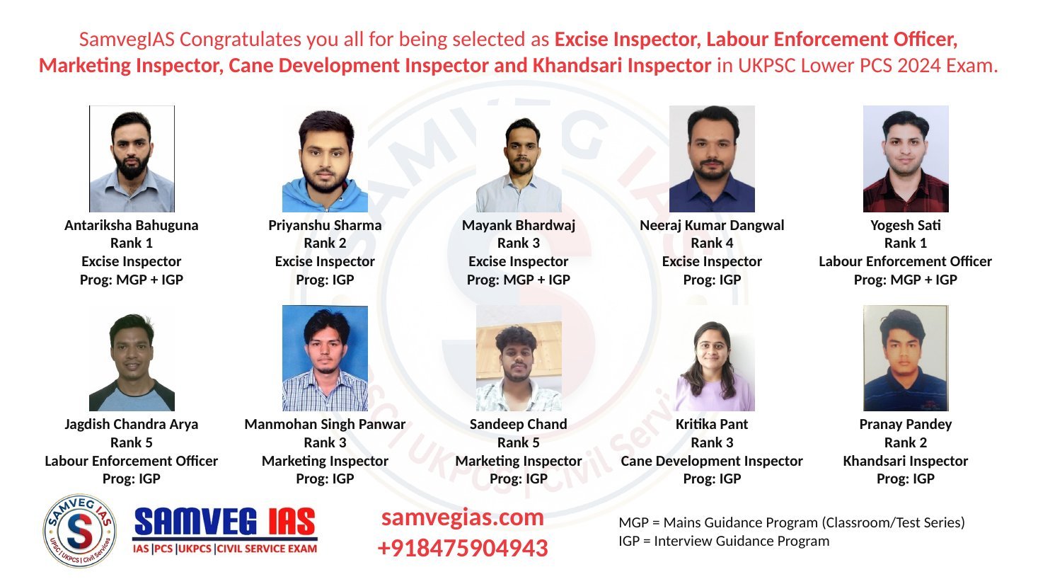 Samveg IAS Result UKPSC Lower PCS 2024 – Excise, Labour Enforcement, Marketing, Cane Development and Khandsari selections
